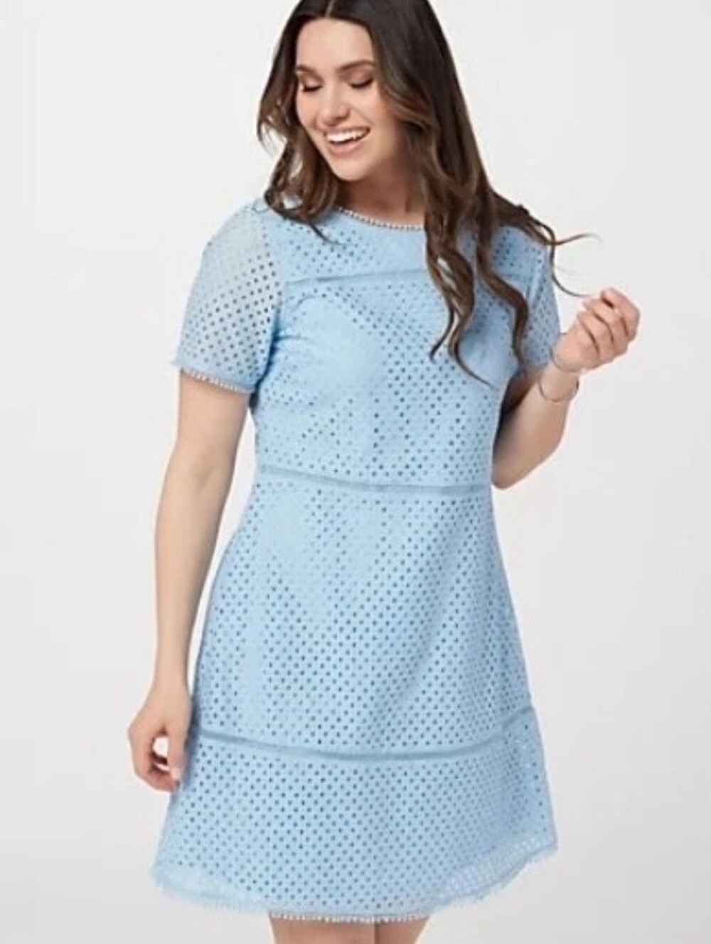 Isaac Mizrahi Live! Mixed Lace Fit and Flare Dress Women's Size Xlarge Blue